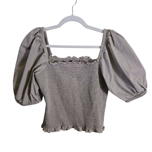 Inc International Concept Puff Sleeve Smocked Blouse Neutral Beige Size L - Picture 2 of 8